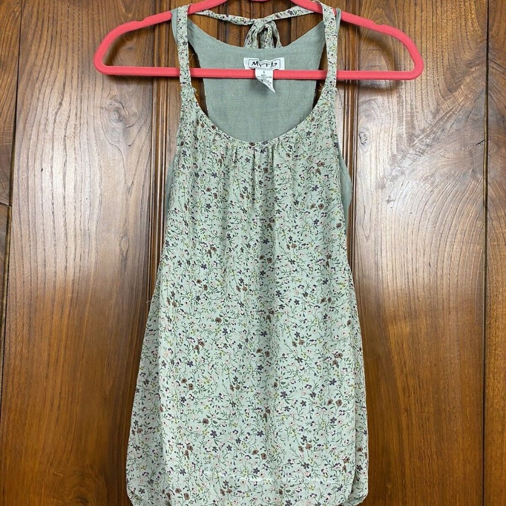 MYTH NYC Green Floral Double Tank Top Halter SZ: S